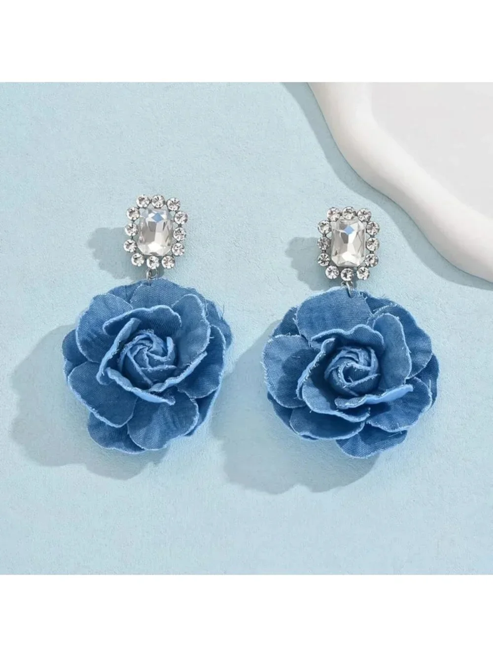 Boho Denim Floral Dangle Earrings for Women - Big Statement Hoop Jewelry